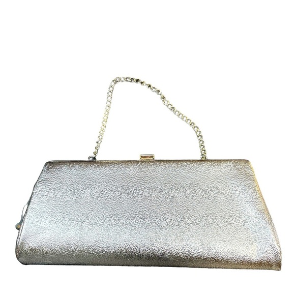 Vintage 1950/60 silver metallic Clutch bag with chain strap - Picture 1 of 6